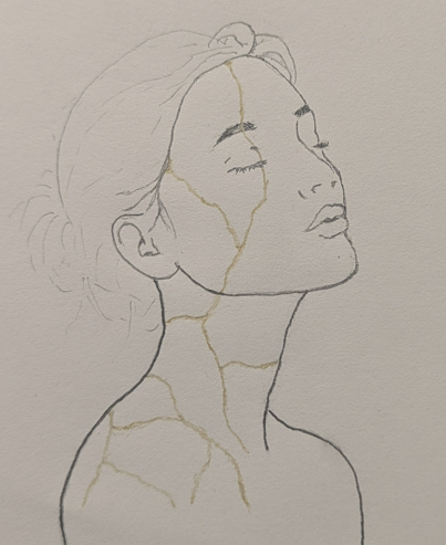 Kintsugi-inspired broken figure